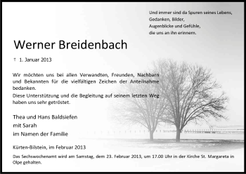 Anzeige von Werner Breidenbach von Kölner Stadt-Anzeiger / Kölnische Rundschau / Express