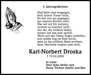 Anzeige von Karl-Norbert Droska von Kölner Stadt-Anzeiger / Kölnische Rundschau / Express