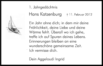 Anzeige von Hans Katzenburg von Kölner Stadt-Anzeiger / Kölnische Rundschau / Express