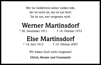 Anzeige von Werner Martinsdorf von Kölner Stadt-Anzeiger / Kölnische Rundschau / Express
