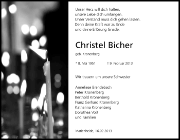 Anzeige von Christel Bicher von Kölner Stadt-Anzeiger / Kölnische Rundschau / Express