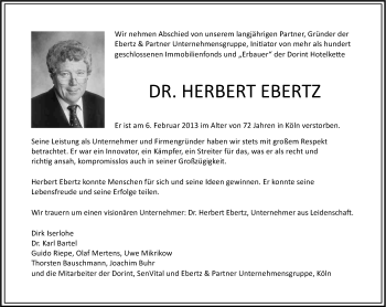 Anzeige von Herbert Ebertz von Kölner Stadt-Anzeiger / Kölnische Rundschau / Express