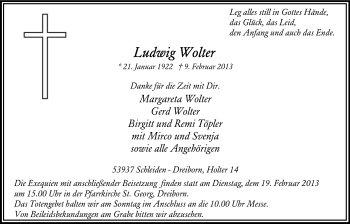 Anzeige von Ludwig Wolter von Kölner Stadt-Anzeiger / Kölnische Rundschau / Express