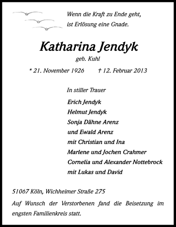 Anzeige von Katharina Jendyk von Kölner Stadt-Anzeiger / Kölnische Rundschau / Express
