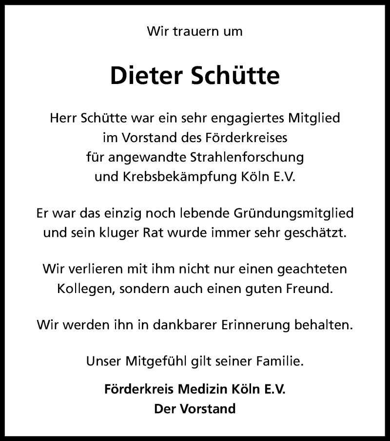  Traueranzeige für Dieter Schütte vom 16.02.2013 aus Kölner Stadt-Anzeiger / Kölnische Rundschau / Express