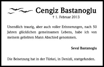 Anzeige von Cengiz Bastanoglu von Kölner Stadt-Anzeiger / Kölnische Rundschau / Express