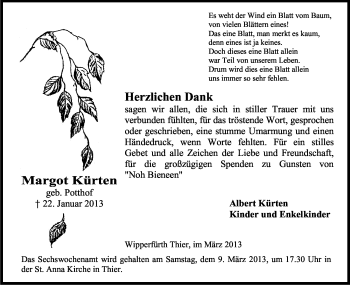 Anzeige von Margot Kürten von Kölner Stadt-Anzeiger / Kölnische Rundschau / Express