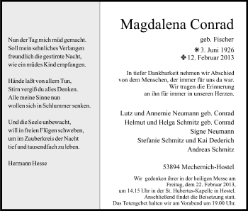 Anzeige von Magdalena Conrad von Kölner Stadt-Anzeiger / Kölnische Rundschau / Express