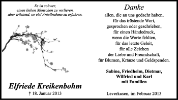 Anzeige von Elfriede Kreikenbohm von Kölner Stadt-Anzeiger / Kölnische Rundschau / Express
