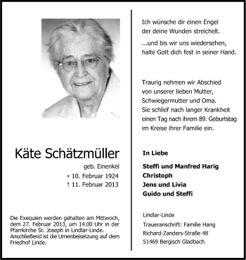 Anzeige von Käte Schätzmüller von Kölner Stadt-Anzeiger / Kölnische Rundschau / Express