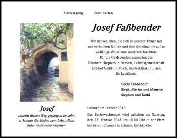 Anzeige von Josef Faßbender von Kölner Stadt-Anzeiger / Kölnische Rundschau / Express