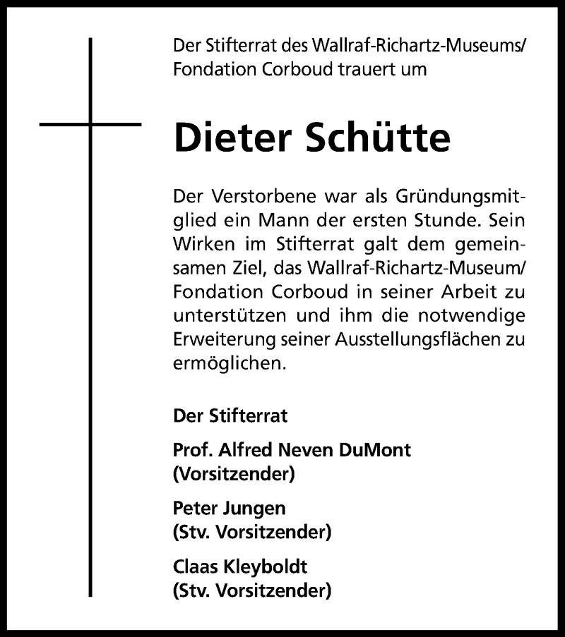  Traueranzeige für Dieter Schütte vom 16.02.2013 aus Kölner Stadt-Anzeiger / Kölnische Rundschau / Express