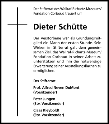 Anzeige von Dieter Schütte von Kölner Stadt-Anzeiger / Kölnische Rundschau / Express