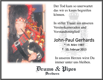 Anzeige von John-Paul Gerhards von Kölner Stadt-Anzeiger / Kölnische Rundschau / Express