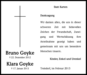 Anzeige von Bruno Goyke von Kölner Stadt-Anzeiger / Kölnische Rundschau / Express