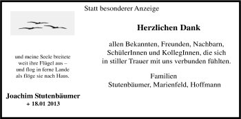 Anzeige von Joachim Stutenbäumer von Kölner Stadt-Anzeiger / Kölnische Rundschau / Express