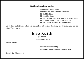 Anzeige von Else Kurth von Kölner Stadt-Anzeiger / Kölnische Rundschau / Express