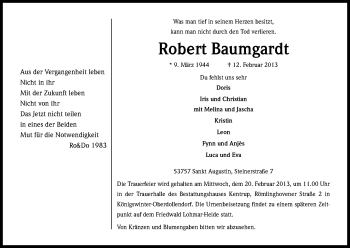 Anzeige von Robert Baumgardt von Kölner Stadt-Anzeiger / Kölnische Rundschau / Express