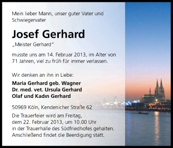 Anzeige von Josef Gerhard von Kölner Stadt-Anzeiger / Kölnische Rundschau / Express