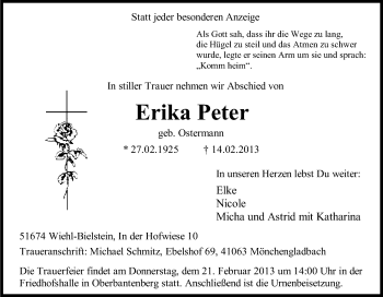 Anzeige von Erika Peter von Kölner Stadt-Anzeiger / Kölnische Rundschau / Express