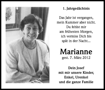 Anzeige von Marianne Henk von Kölner Stadt-Anzeiger / Kölnische Rundschau / Express