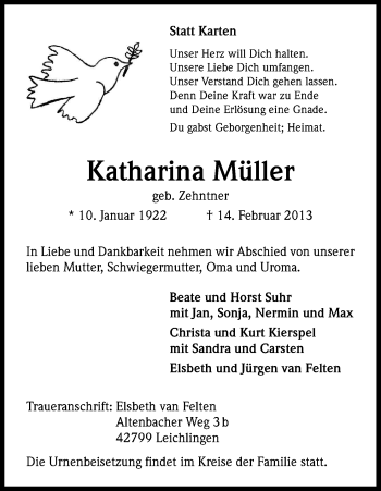Anzeige von Katharina Müller von Kölner Stadt-Anzeiger / Kölnische Rundschau / Express