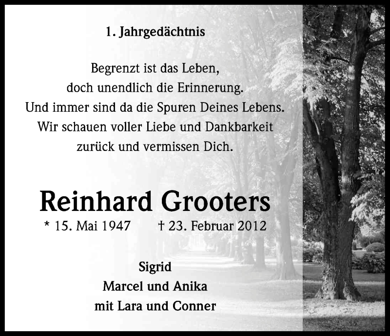 Traueranzeige für Reinhard Grooters vom 23.02.2013 aus Kölner Stadt-Anzeiger / Kölnische Rundschau / Express