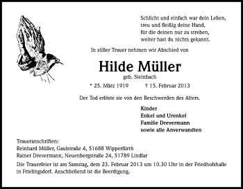 Anzeige von Hilde Müller von Kölner Stadt-Anzeiger / Kölnische Rundschau / Express