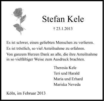 Anzeige von Stefan Kele von Kölner Stadt-Anzeiger / Kölnische Rundschau / Express