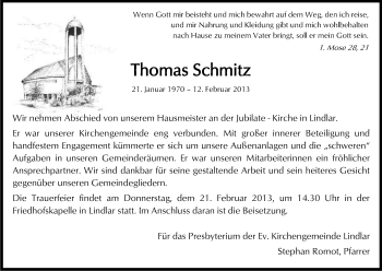 Anzeige von Thomas Schmitz von Kölner Stadt-Anzeiger / Kölnische Rundschau / Express