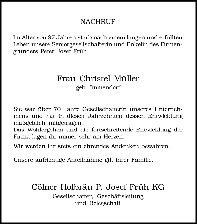  Traueranzeige für Christel Müller vom 23.02.2013 aus Kölner Stadt-Anzeiger / Kölnische Rundschau / Express