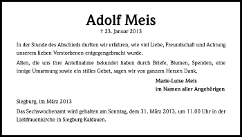 Anzeige von Adolf Meis von Kölner Stadt-Anzeiger / Kölnische Rundschau / Express