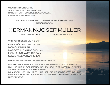 Anzeige von Hermann-Josef Müller von Kölner Stadt-Anzeiger / Kölnische Rundschau / Express