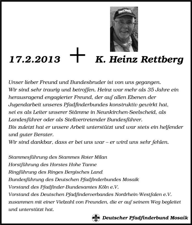 Traueranzeige für Heinz Rettberg vom 22.02.2013 aus Kölner Stadt-Anzeiger / Kölnische Rundschau / Express