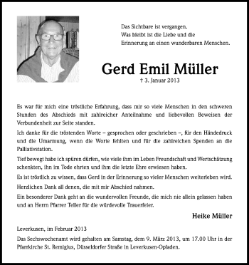 Anzeige von Gerd Emil Müller von Kölner Stadt-Anzeiger / Kölnische Rundschau / Express