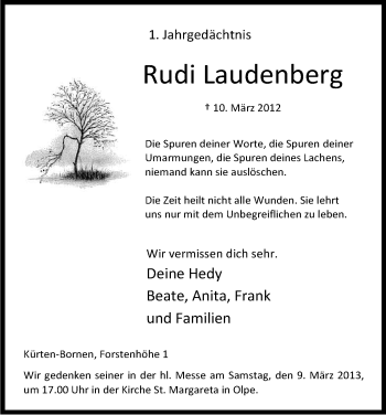 Anzeige von Rudi Laudenberg von Kölner Stadt-Anzeiger / Kölnische Rundschau / Express