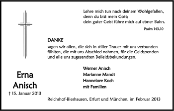 Anzeige von Erna Anisch von Kölner Stadt-Anzeiger / Kölnische Rundschau / Express