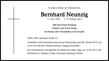 Anzeige von Berndhard Neunzig von Kölner Stadt-Anzeiger / Kölnische Rundschau / Express