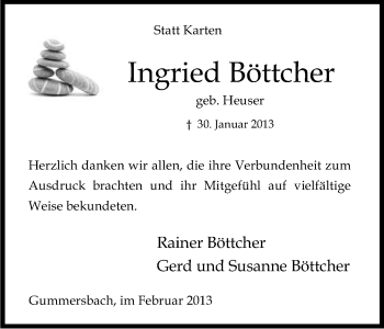 Anzeige von Ingried Böttcher von Kölner Stadt-Anzeiger / Kölnische Rundschau / Express