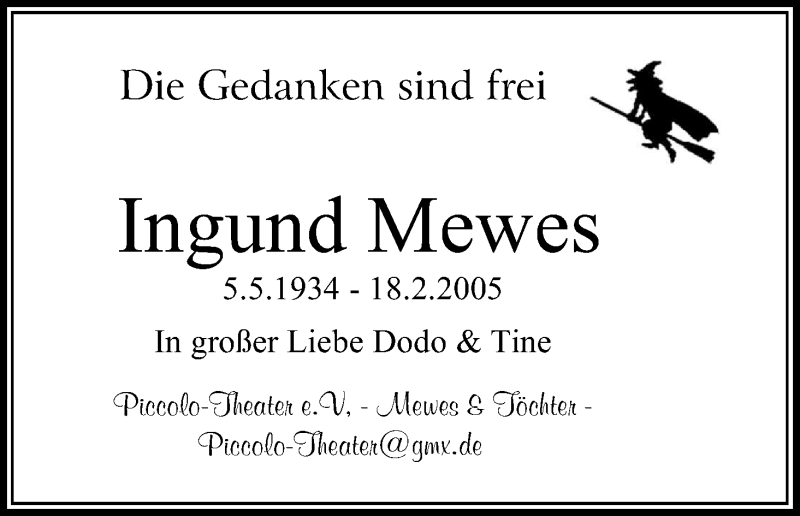  Traueranzeige für Ingund Mewes vom 23.02.2013 aus Kölner Stadt-Anzeiger / Kölnische Rundschau / Express