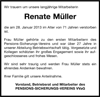 Anzeige von Renate Müller von Kölner Stadt-Anzeiger / Kölnische Rundschau / Express