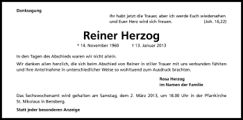 Anzeige von Reiner Herzog von Kölner Stadt-Anzeiger / Kölnische Rundschau / Express
