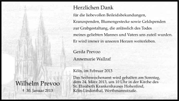 Anzeige von Wilhelm Prevoo von Kölner Stadt-Anzeiger / Kölnische Rundschau / Express