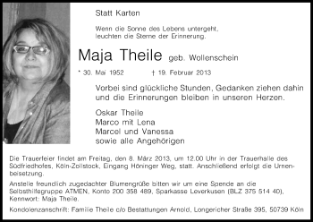 Anzeige von Maja Theile von Kölner Stadt-Anzeiger / Kölnische Rundschau / Express