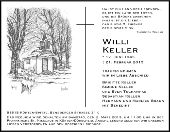 Anzeige von Willi Keller von Kölner Stadt-Anzeiger / Kölnische Rundschau / Express