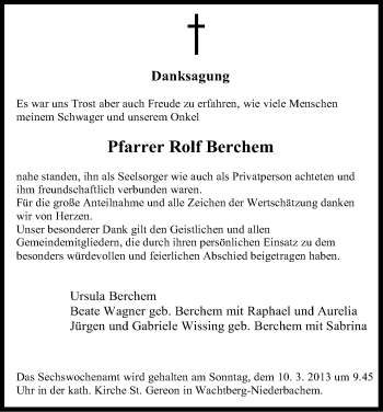 Anzeige von Rolf Berchem von Kölner Stadt-Anzeiger / Kölnische Rundschau / Express
