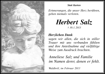 Anzeige von Herbert Salz von Kölner Stadt-Anzeiger / Kölnische Rundschau / Express