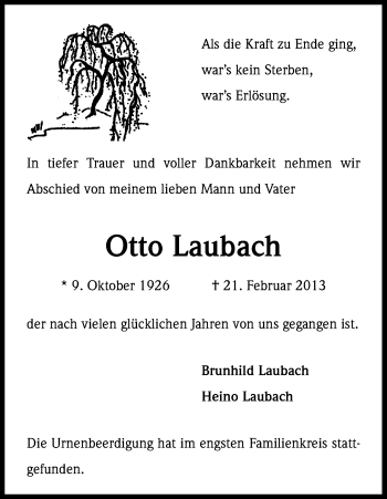 Anzeige von Otto Laubach von Kölner Stadt-Anzeiger / Kölnische Rundschau / Express