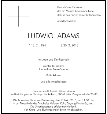 Anzeige von Ludwig Adams von Kölner Stadt-Anzeiger / Kölnische Rundschau / Express