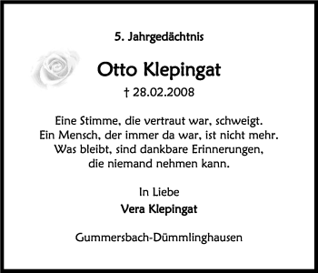 Anzeige von Otto Klepingat von Kölner Stadt-Anzeiger / Kölnische Rundschau / Express